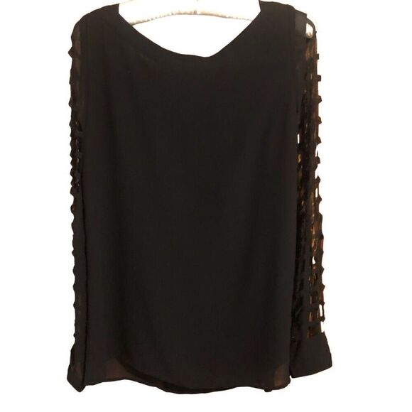Black Round Neck Blouse Block Cut Out Long Sleeves Size M - Picture 5 of 11